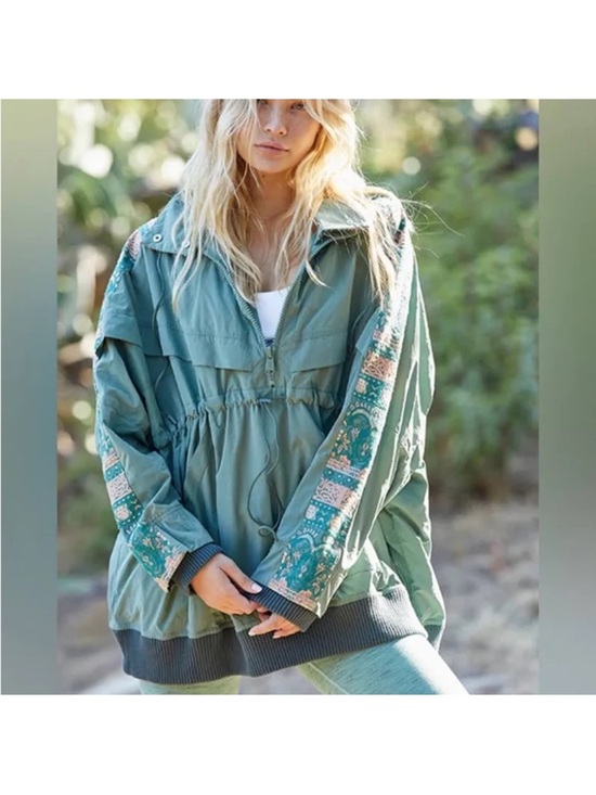 Free People Jackets & Blazers - Free People FP Movement She Fly Anorak Windbreaker Hooded Embroidered Jacket XS